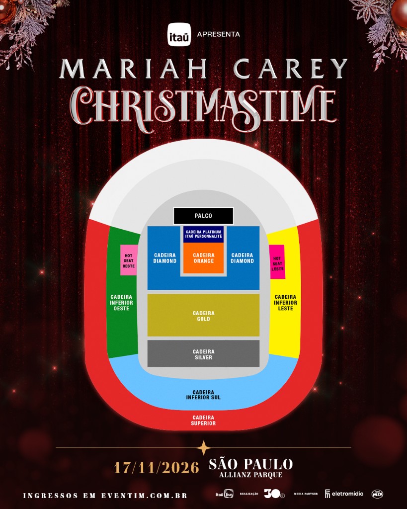 Mapa de setores — Mariah Carey Christmastime, Farmasi Arena, Rio de Janeiro